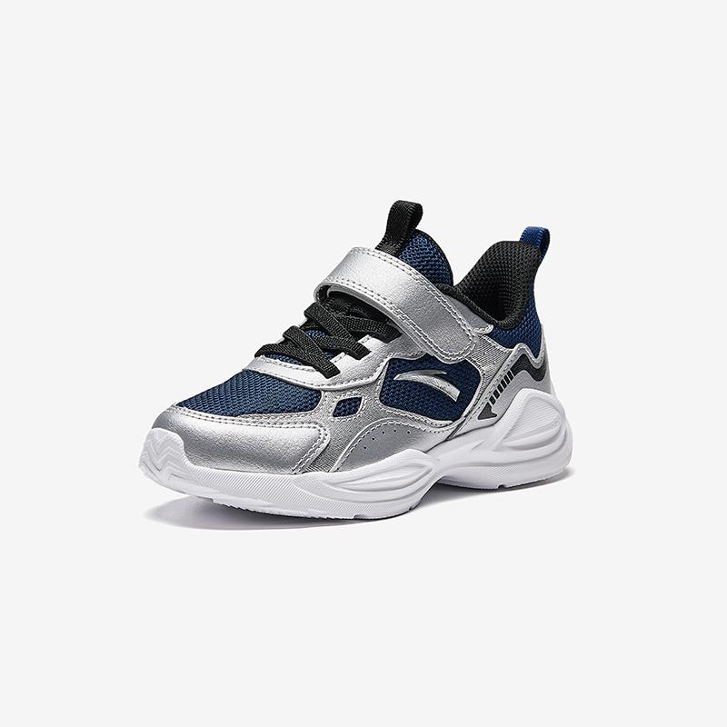 Anta Kids Synthetic Leather Fabric Trendy Versatile Lightweight Shock Absorbing Low Top Running Shoes Kids sneaker Sea-Blue Silver A12449977-1