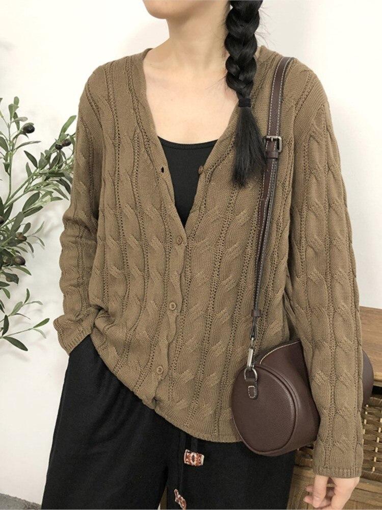 

Johnature женские винтажные осенние свитера на пуговицах, кардиган с длинными рукавами, однотонные осенние вязаные хлопковые свитера