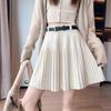 Women's Petite High Waist Knitted A-line Pleated Umbrella Skirt for Autumn and Winter