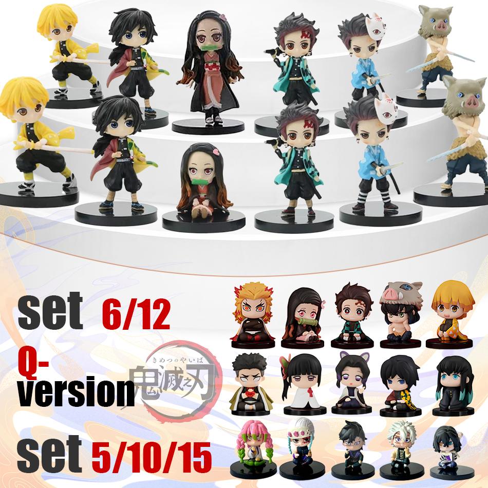 Q Posket Figure Demon Slayer Mini Figurine 5Pcs 10Pcs 12Pcs 15Pcs Sets Kimetsu No Yaiba Small PVC Dolls Desktop Decora