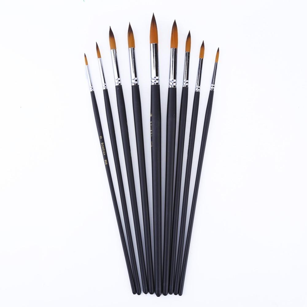 9PCS Nylon Hair Paint Brushes Set Pointed Tip Gouache Brush Paint Brushes Daily Art Practice PaintBrush Sets
