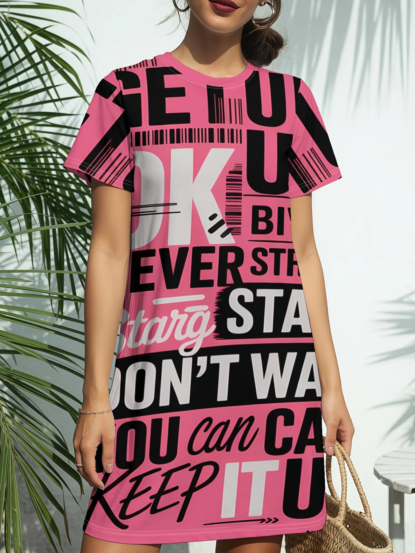 

Get Up Motto New Arrival Women S Round Neck Short-Sleeve T-Shirt Dress. American Trendy Digital Print. Casual Versatile Style for Spring And Summer. E L дубильна кора