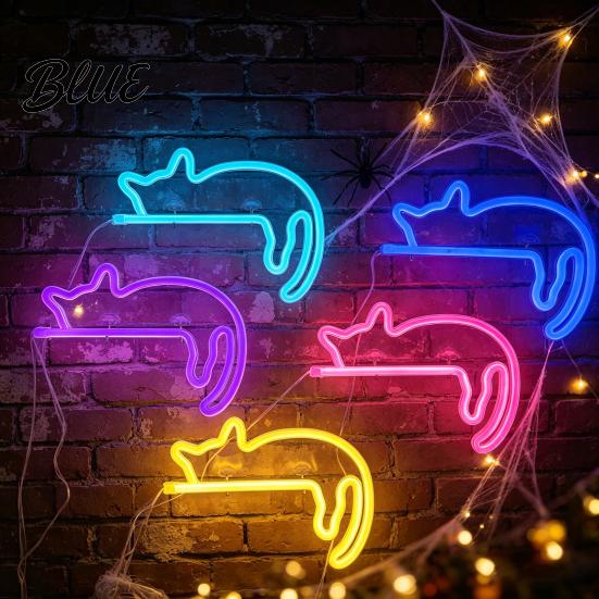 Energy Saving Wall Decor Cat LED Neon Sign Sconce for Bedroom Decor Cute Cartoon Animal Heart Shaped Light Light Decorative Lamp Living Room
