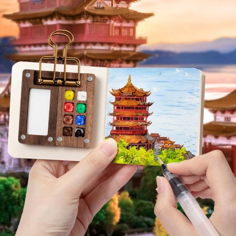 Mini Pocket Watercolor Palette 8/15 Compartment Portable Artist Paint Tray With Clip For Outdoor Sketch Painting