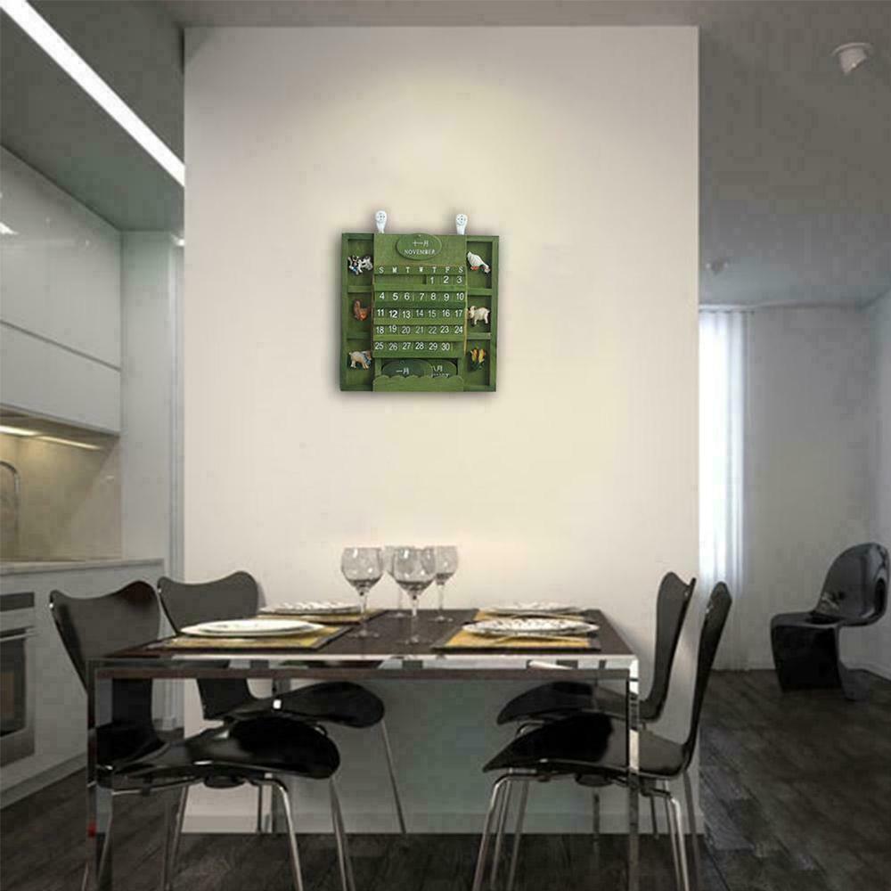 Creative Vintage Calendar 1Set Handmade Wooden Home Decoration Hanging Wall DIY Cute Animals Wooden Perpetual Wall Calendar