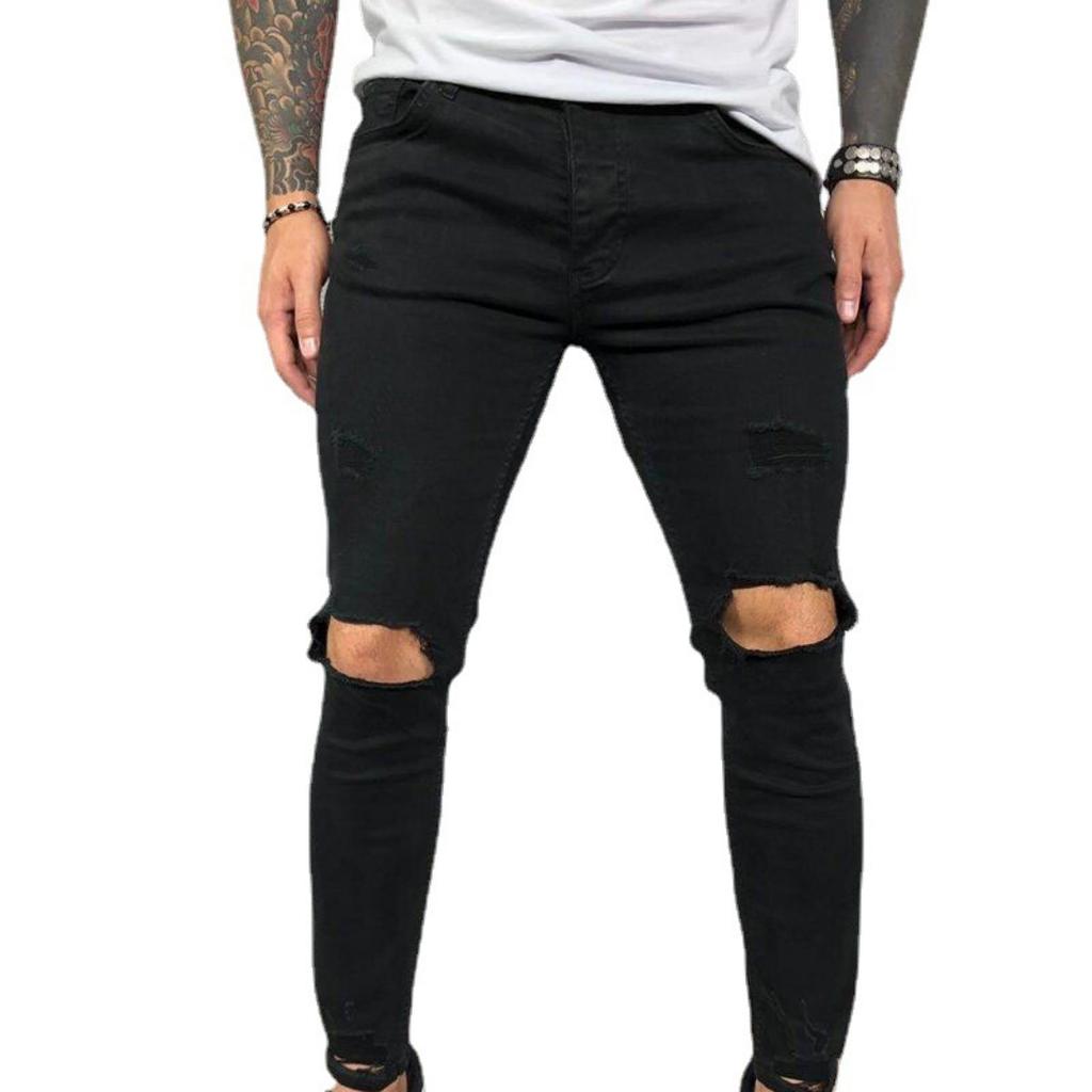 Wysokiej jakości męskie jeansy typu chinos z przetarciami, ze stretchem, nowe