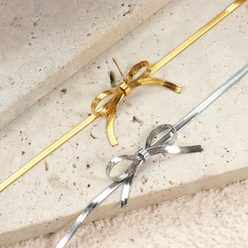 Vintage Bow Does Not Fade In Summer Titanium Steel Gold Premium Necklace