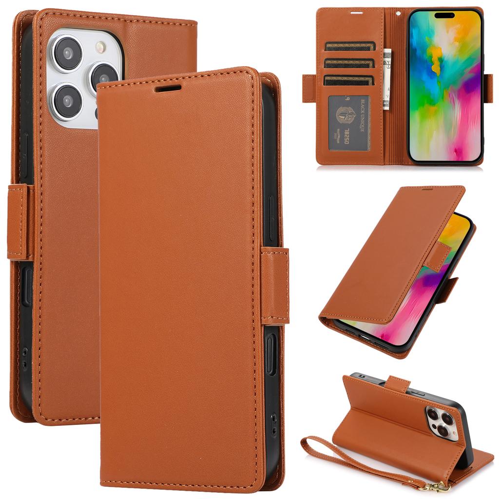 Kickstand Leather Wrist Strap Wallet with Card Holder Phone Case for iPhone 16 15 14 13 12 11 Pro Max X XS XR 7 8 Plus Cover