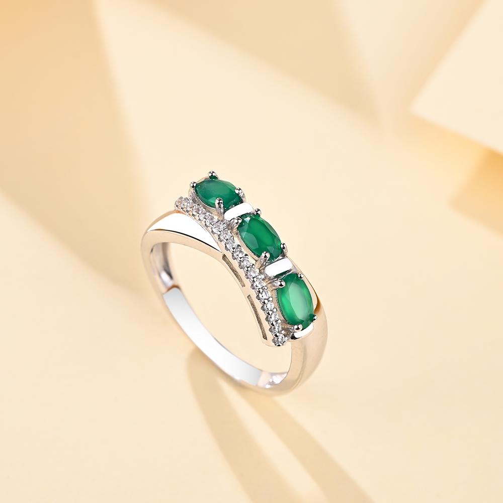 925 Sterling Silber grüner Achat Schmuckset natürlicher Edelstein Ohrring Ring klassisches Design für Frauen Frau schönes Geschenk