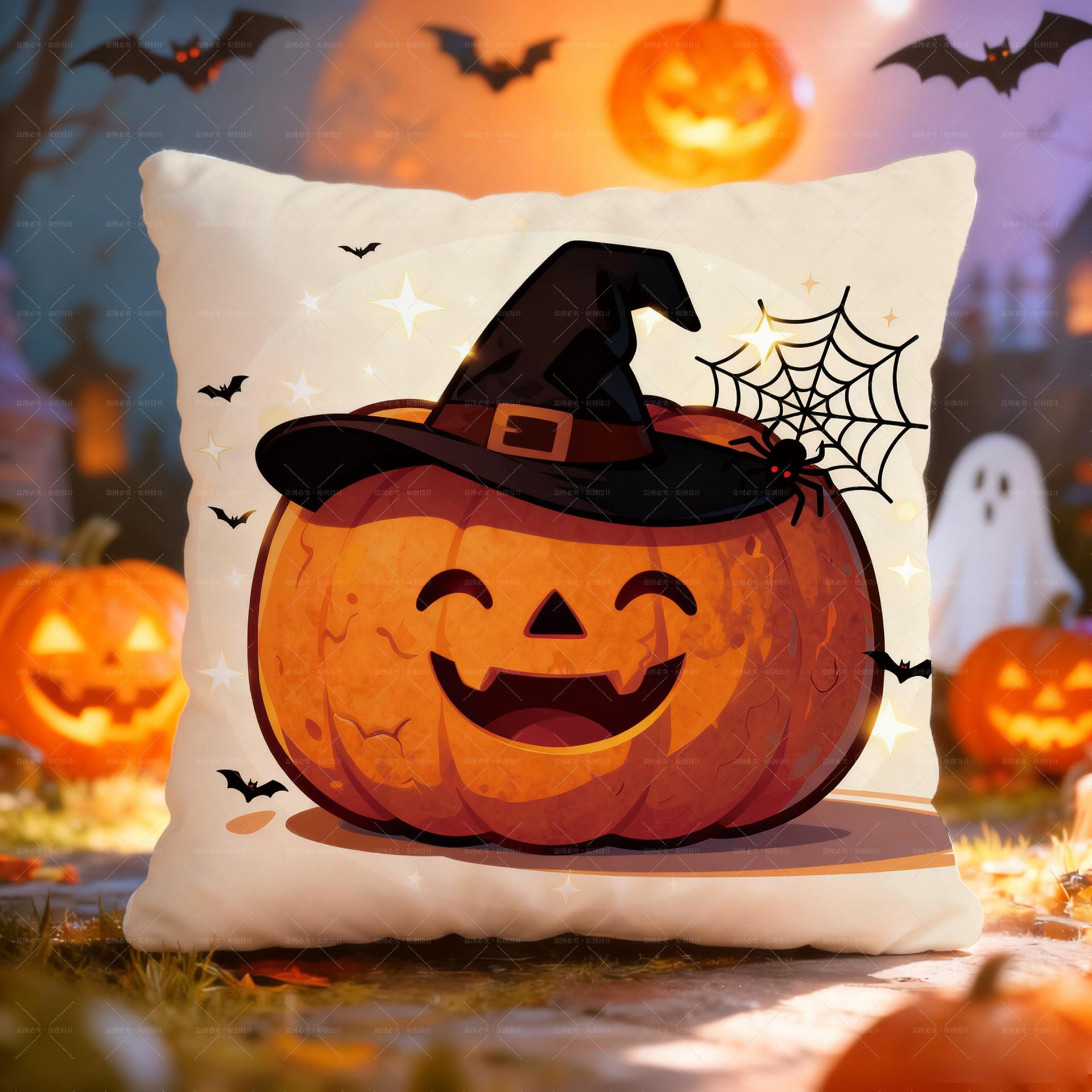 

New American Halloween Cushion Cartoon Children s Funny Pumpkin Cushion Holiday Gift Pillow Case flannel 45x45cm double-sided [without pillow core]