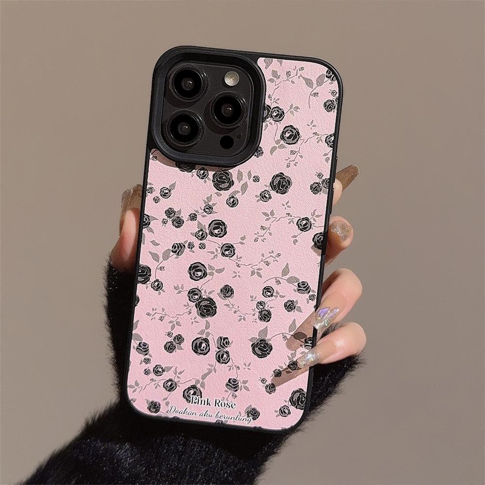 Black Rose Flower Apple 15 Mobile Phone Case 14promax Gentle Powder 11 Applicable To IPhone 16 Leather 12 Advanced