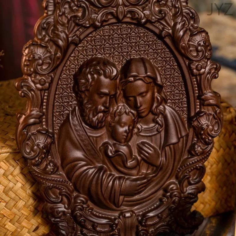 Religious Holy Family Wooden Icons Catholic Home Wall Decor, Wood Carved Byzantine Icons Gifts