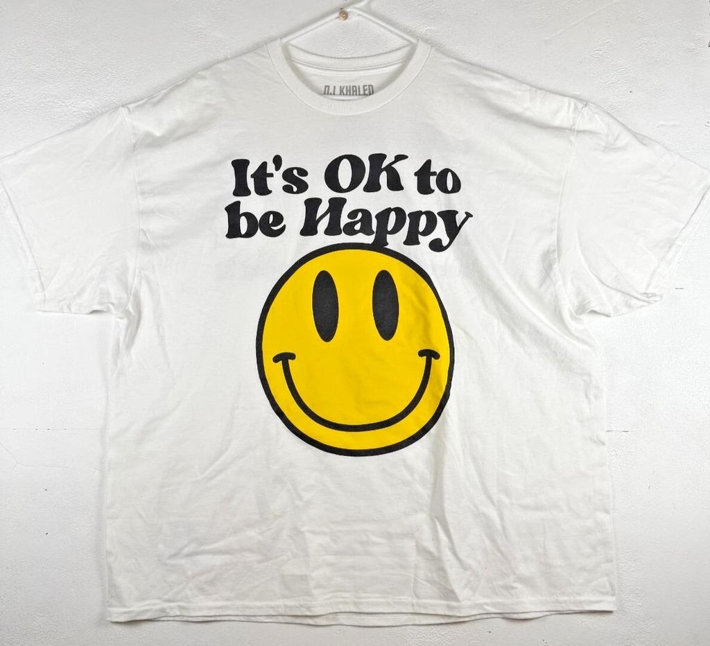 Size 3XL - DJ Khaled It's OK To Be Happy Checklist Graphic 100% Cotton T-shirt Mens Tees Top White