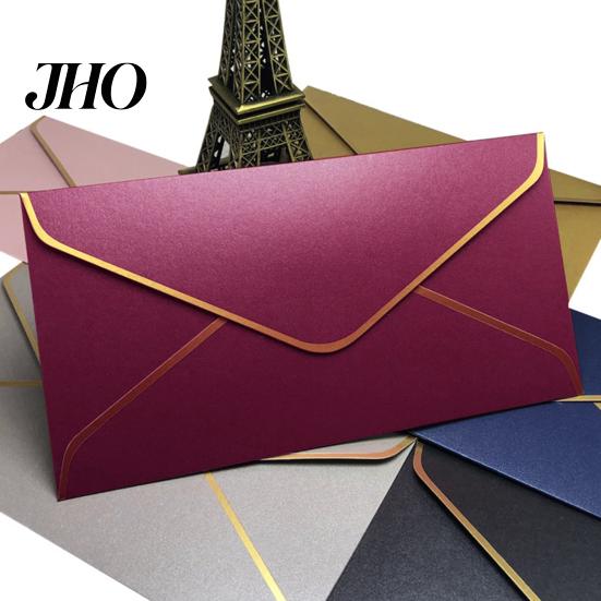 Enveloppes d'invitation de fête 10 pièces Bordure dorée Rabat en V Scellage rapide Vintage Luxe Bureau Vérification Lettre Envoi Anniversaire Salutation Remise des diplômes Mariage Kit