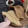 2024 New Knitted Small Flower Straw Hat for Women's Summer Beach Vacation and Outgoing Sunshade Foldable Sweet Sunscreen Hat