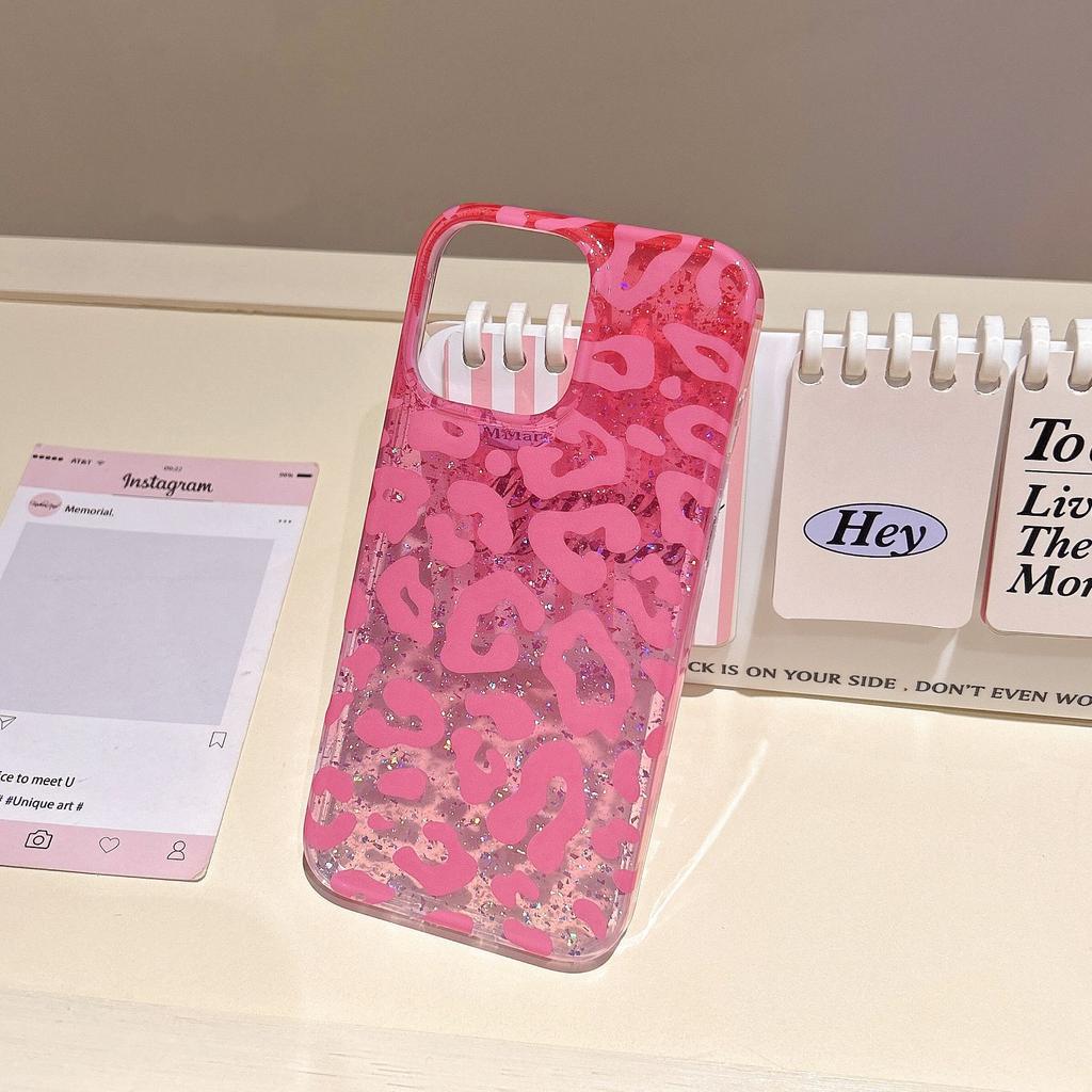 Glitter Sequin European and American Style Leopard Print Compatible with iPhone 16 Pro Max Apple 17 Phone Case 14/15 Double Layer