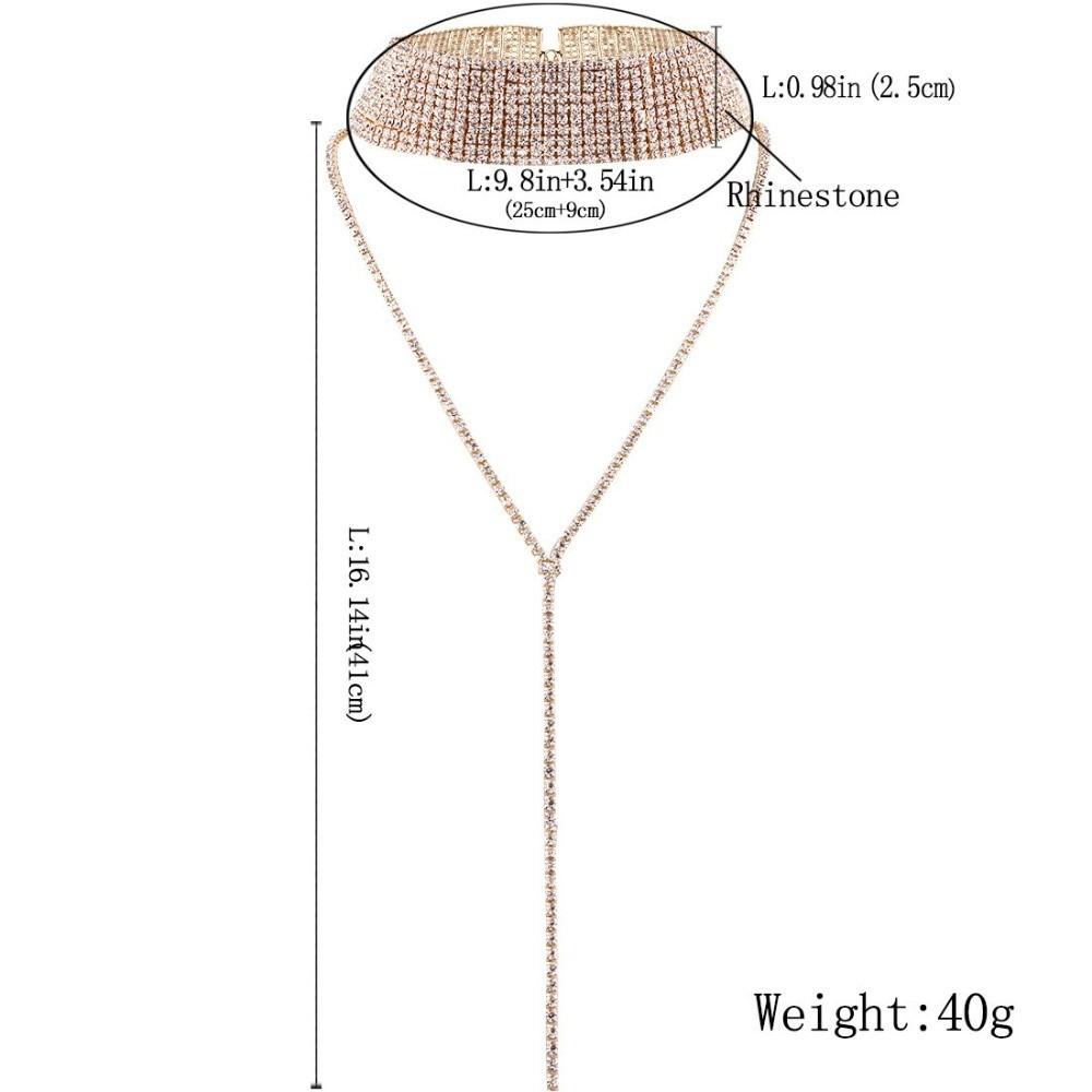 Gold Multi-Layer Necklace Y-shaped Long Choker Cute Rhinestone Necklace  Party