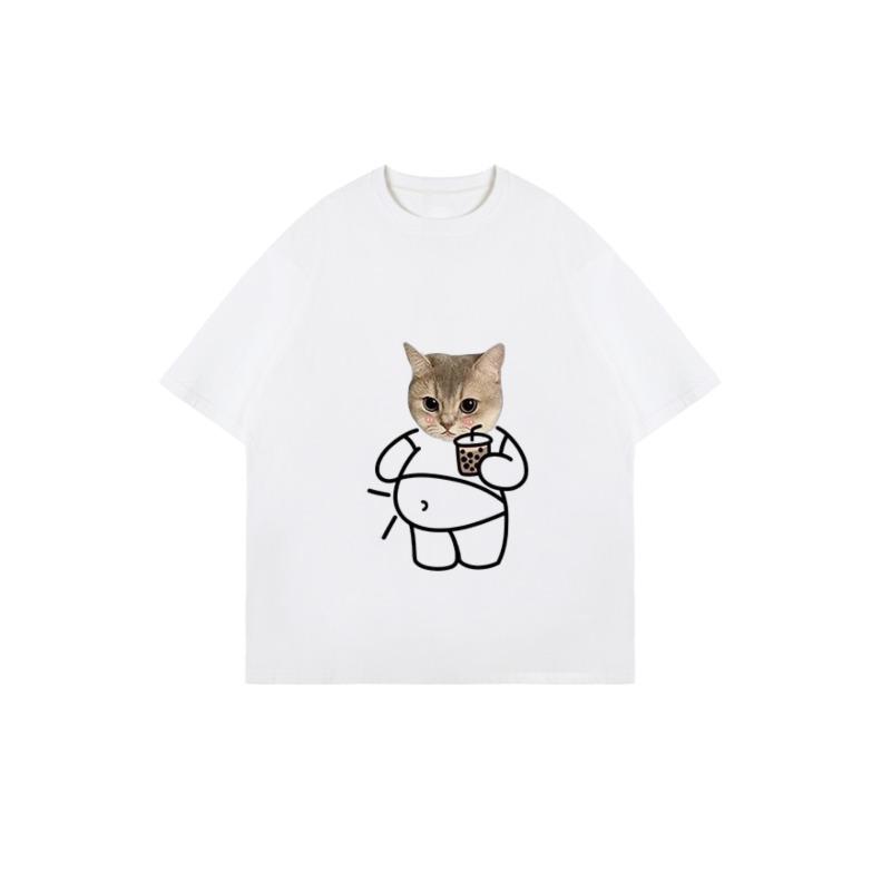 Oversized T Shirt Black Cat Face Print Casual Wear for Women Summer Fashion Loose Fit Streetwear Style