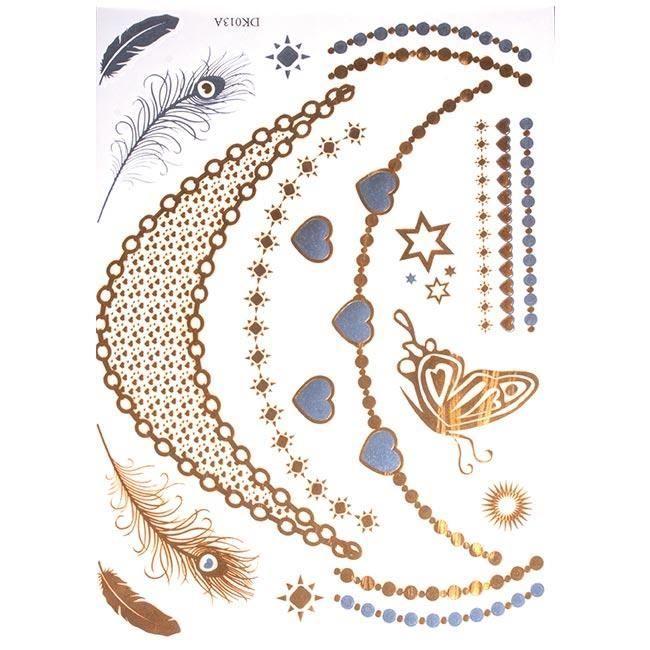 Tatouages temporaires thème bijoux or argent 14x21cm rayher