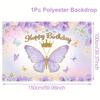 2D Flat Printing Floral Gold Crown Birthday Backdrop for Girl's Photoshoot
