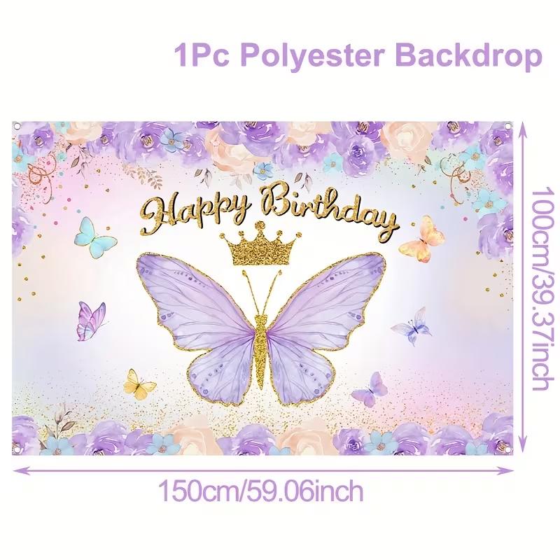 2D Flat Printing Floral Gold Crown Birthday Backdrop for Girl's Photoshoot