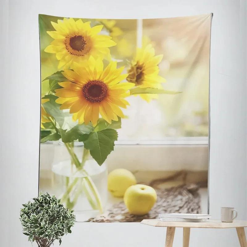

Украшение стены дома Гобелен Подсолнух Воробей Подвесная ткань Офис Гостиная Гобелен 100x75cm