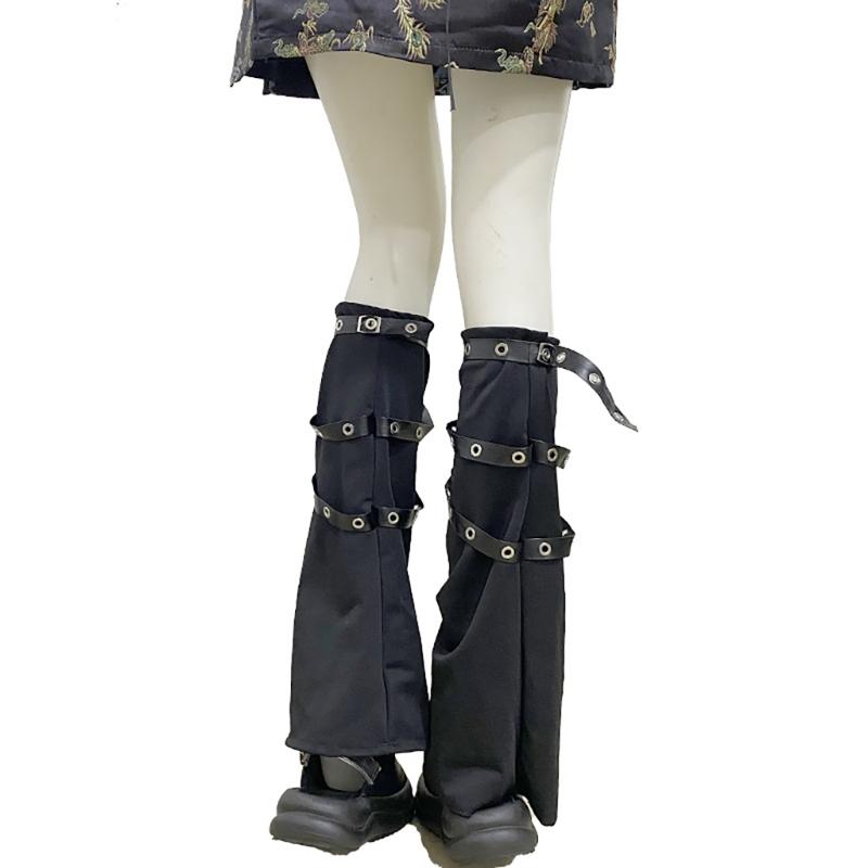 Women Punk Lace Up Straps Flared Leg Warmers Japanese Harajuku Eyelets Knee Length Foot Cover Long Tube Socks Streetwear
