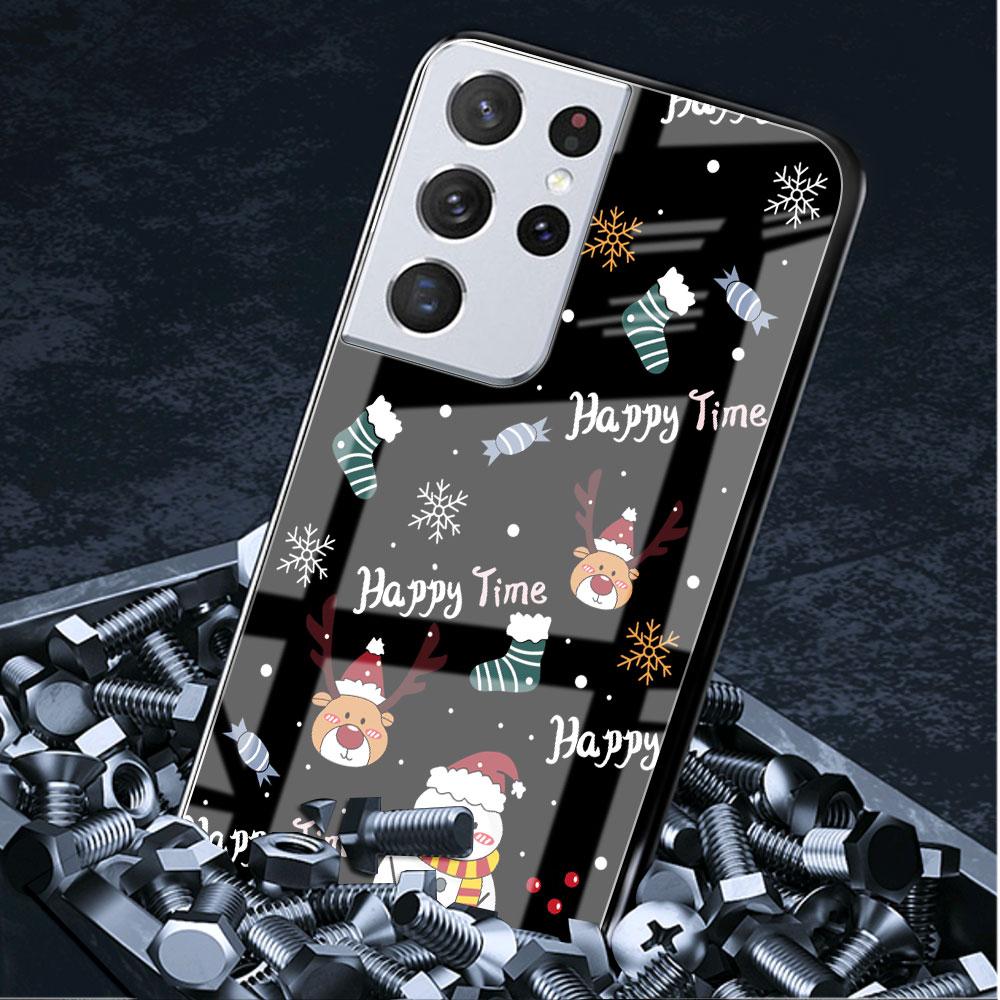 Snowman Christmas Cartoon Glass Case For Samsung Galaxy S22 S20 FE S21 Plus Phone Cover S10 5G S9 Note 20 Ultra 10 Lite Shell