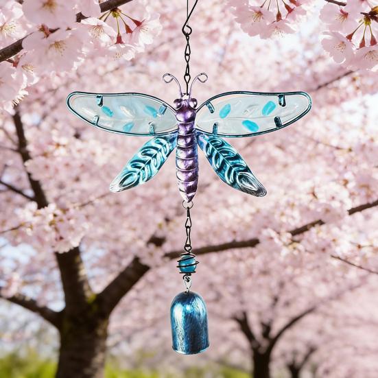 Wind Chimes for Outside Stained Glass Hummingbird/Dragonfly Wind Bell Hanging Ornament for Garden Patio Balcony Yard Window Decor Gifts for Women Mom