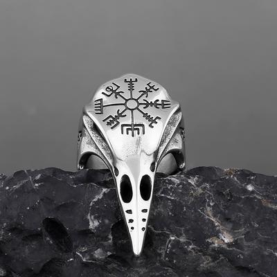 Retro Nordisk Mytologi Oden Korpen Rostfritt Stål Stor Ring för Män Punk Gotisk Edgy Zirkon Bikertillbehör Cosply Cool Gåva