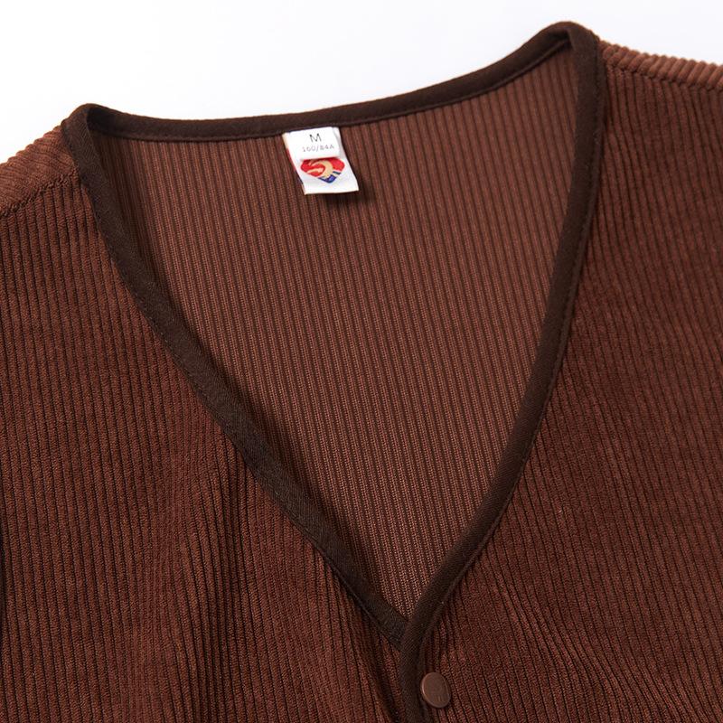 Women's Early Spring Korean Version of The V-neck Versatile Shoulders Loose Corduroy Undershirt Undershirt Female Fashionable and Warm