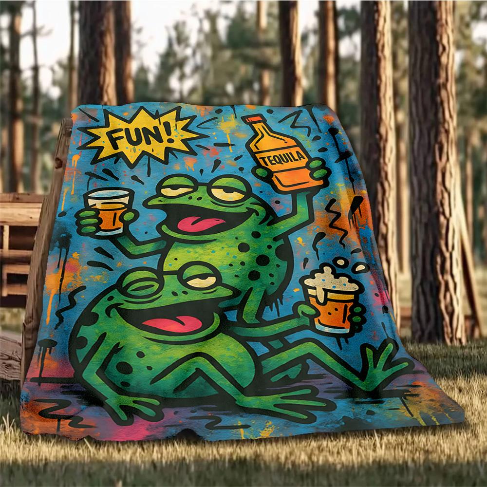 1pc Tequila Frog Outdoor Blanket Lightweight Flannel Throw For Travel, Camping, Livingroom, Couch, Chair Soft