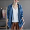 Cotton and Linen Cardigan Women's Summer Loose Hooded Long-sleeved Top Thin Short Jacket