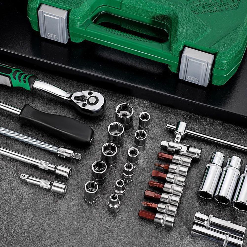 53pcs 1/4 Inch Drive Socket Wrench Set 72-Tooth Reversible Ratchet Wrench 4-14mm Socket With Extension Bars For Auto Repairs