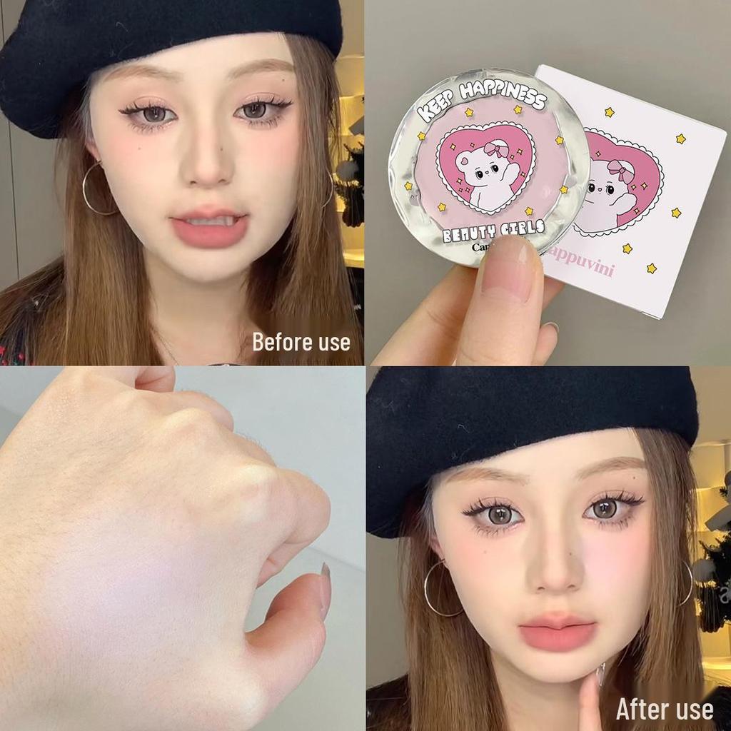 Cappuvini Cherry Blossom Pink Highlighter Powder Cake for Students - Brighten & Contour Face Makeup.