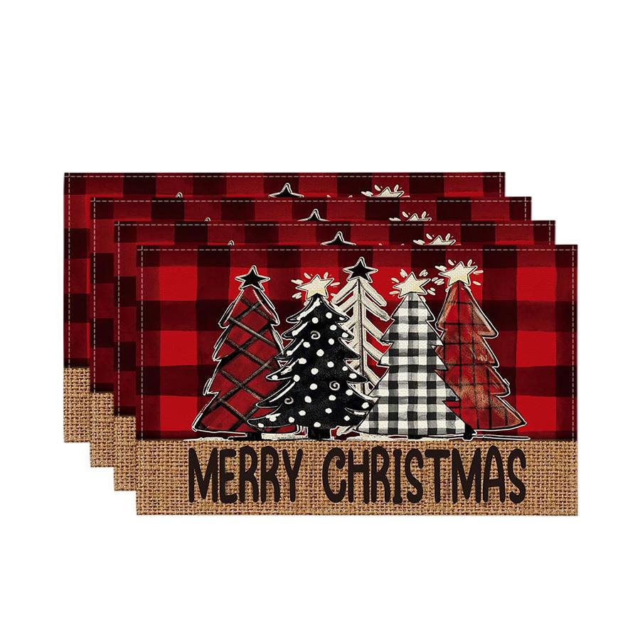 Festive Christmas Printed Linen Placemats - 4-Piece Set