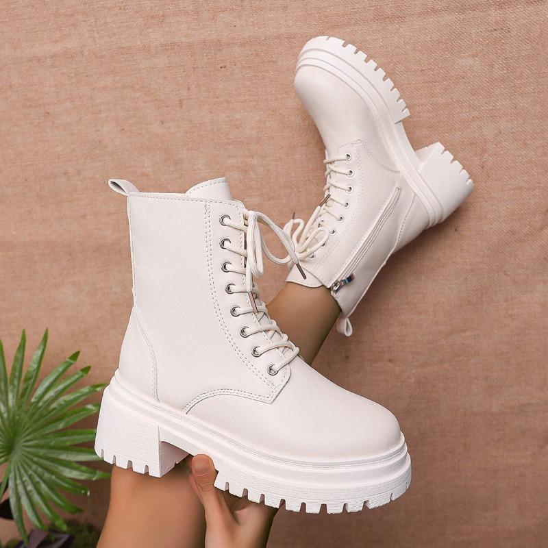 New Women Comfortable Ankle Autumn Winter Platform Boots Women Elegant Trend Fashion Zipper Lace Up Boots Shoes for Women