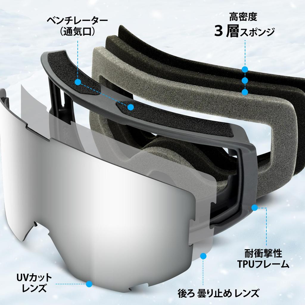 HIKENTURE Ski Goggles for Japanese Glasses Double Wide Field of Flat Helmet UV Impact Heat Flame Suitable for Men and Adjustable Suitable for Winter