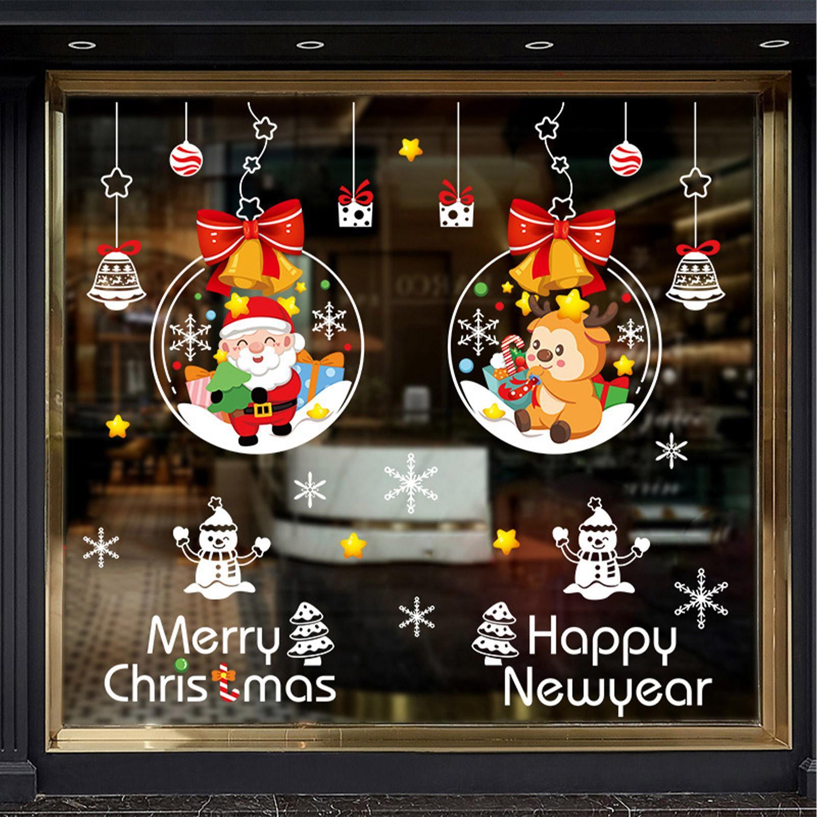 Christmas Window Stickers Double Side Santa Claus Reindeer Stickers Christmas Window Static Stickers New Year Decorative Decal CN