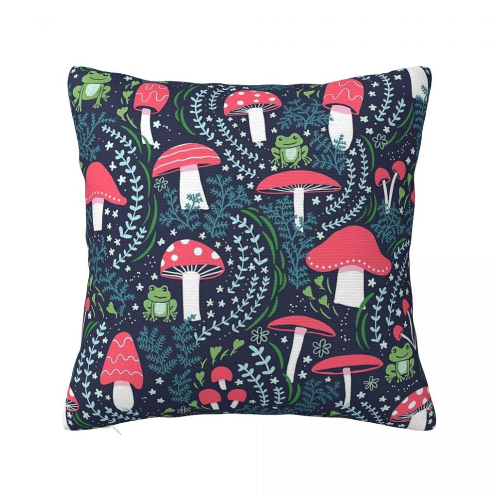 Mushrooms Toadstools And Frogs Square Pillowcase Pillow Cover Polyester Cushion Decor Comfort Throw Pillow for Home Bedroom