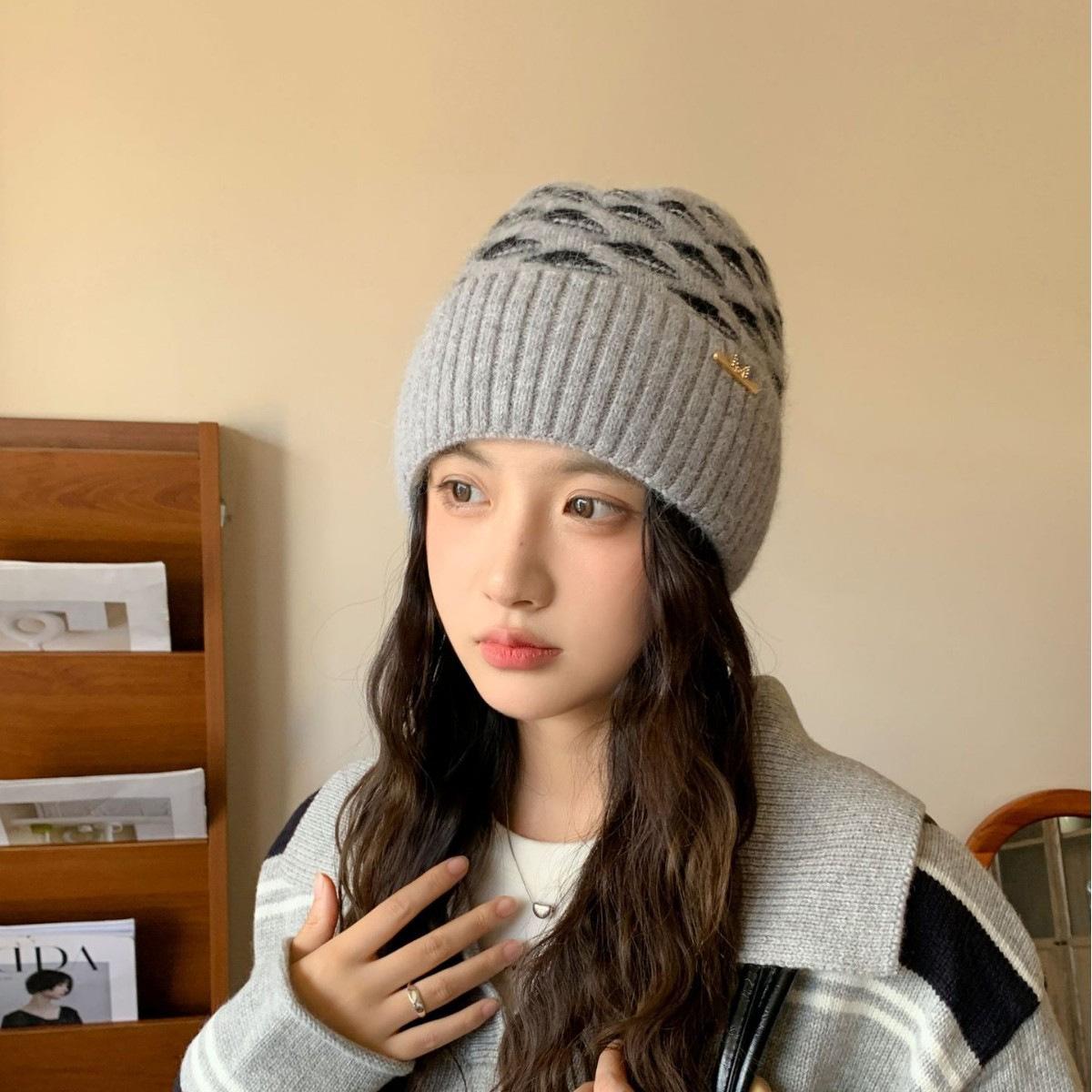 

Утолщенная шерстяная шапка Осень и Зима Женская Теплая и Флисовая Модная Шапка Вязаная Шапка Новая one size серый