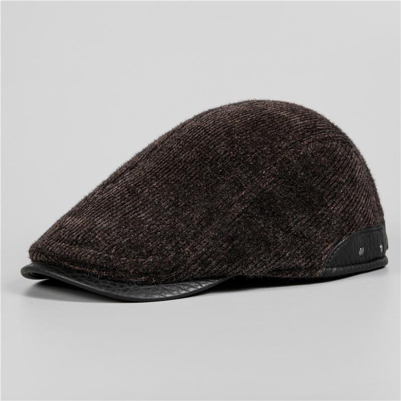 Hat Men's Autumn and Winter Beret Corduroy Casual Forward Hat Medium and Old Thermal Cap