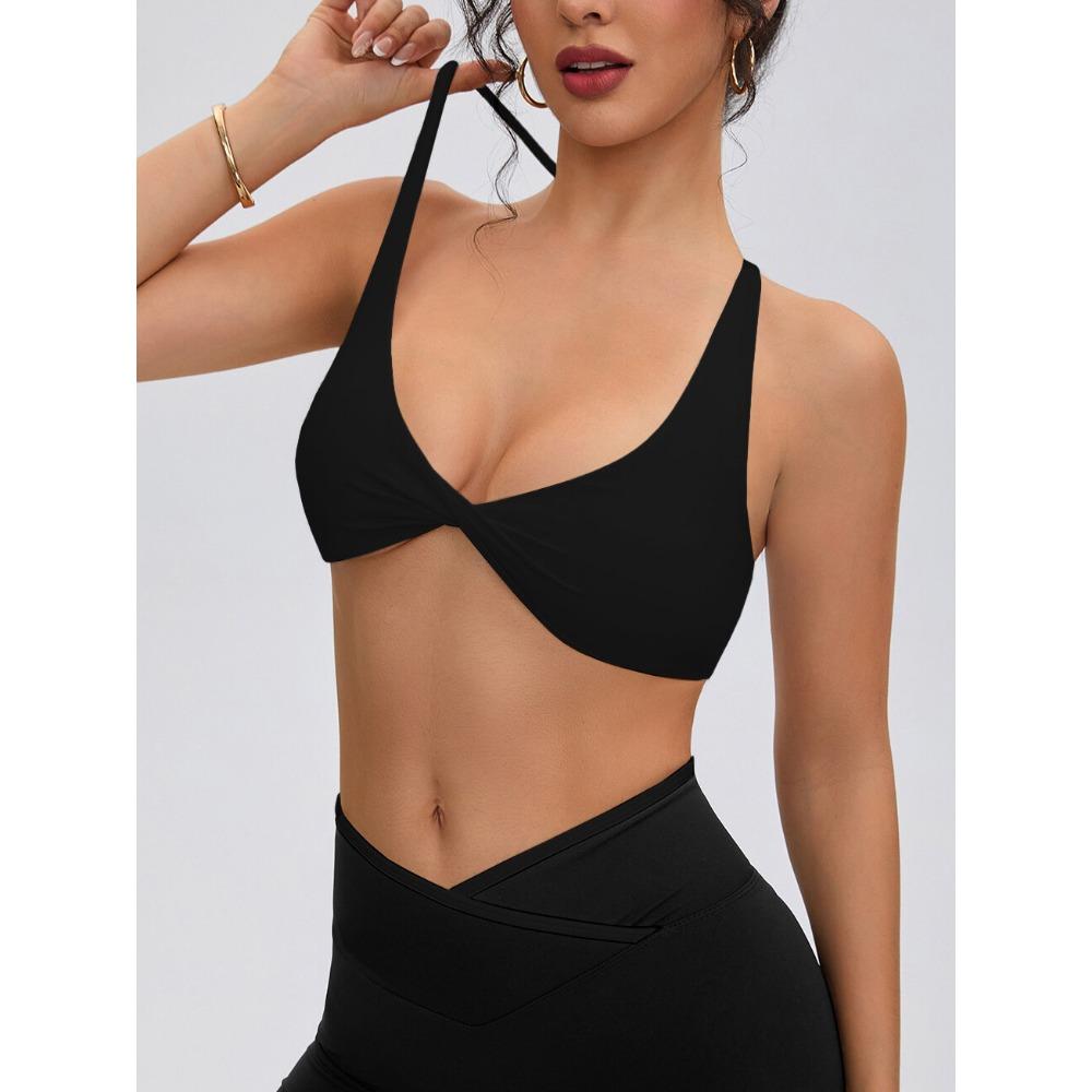 CHARMLEAKS Womens Seamless Sports Bra Twisted Chest Criss Cross Back Push Up Yoga Running Fitness Bra