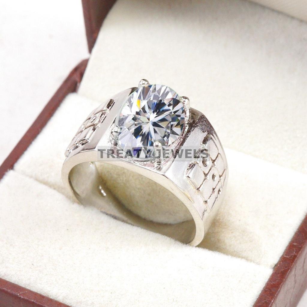 Moissanite Oval Cut Gemstone With 925 Sterling Silver Ring For Men's #B318 JL375681975185