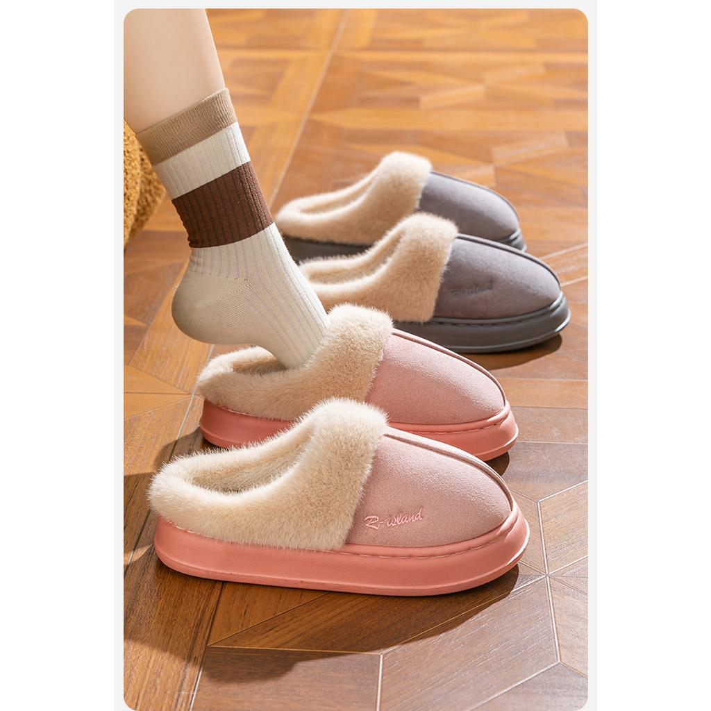 Fleece thickened cotton slippers autumn home silent non-slip warm outer wear not stuffy feet slippers