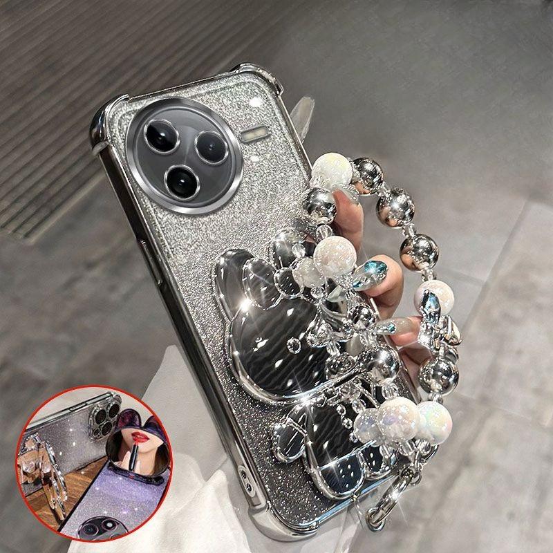 

Кролик Зеркальный Кронштейн Чехол для Телефона для Xiaomi POCO X7 M7 F7 X6 M6 F6 Ultra Pro с Браслетом Четырехугольная Амортизирующая Оболочка с Воздушной Подушкой Case & Holder&Poco x7 pro серебряный