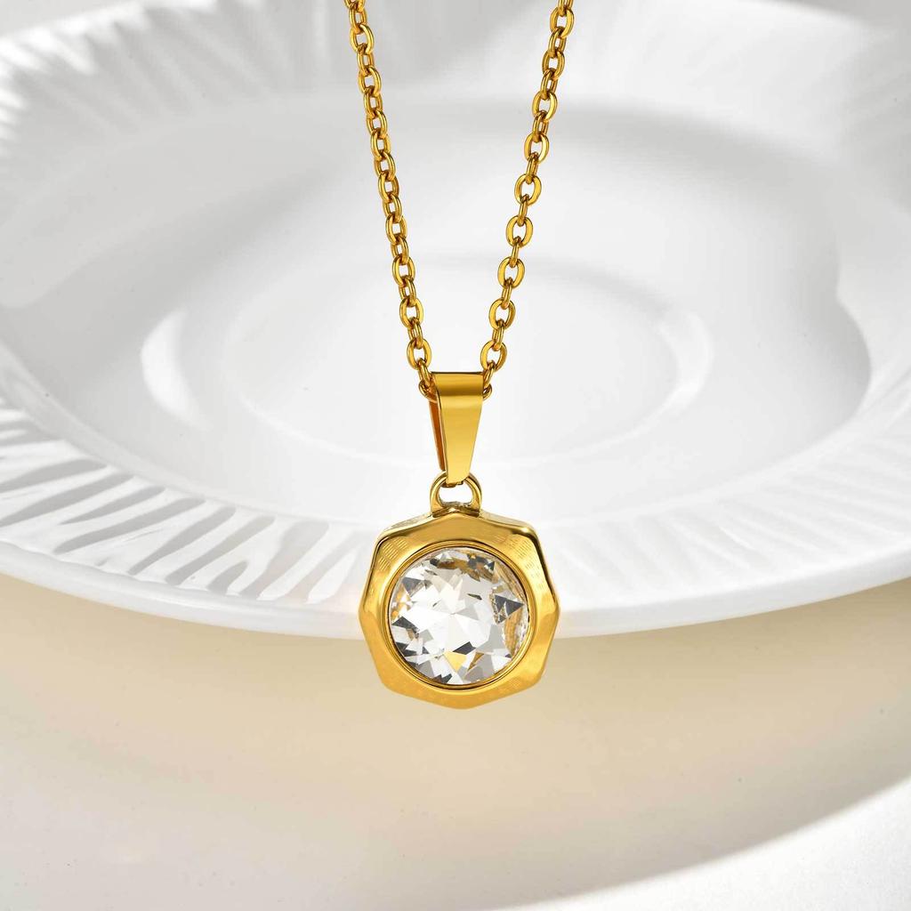 Ladies Temperament Wind Clavicle Chain 18K Gold Stainless Steel Shiny Zircon Geometric Pendant Necklace Pn-2187