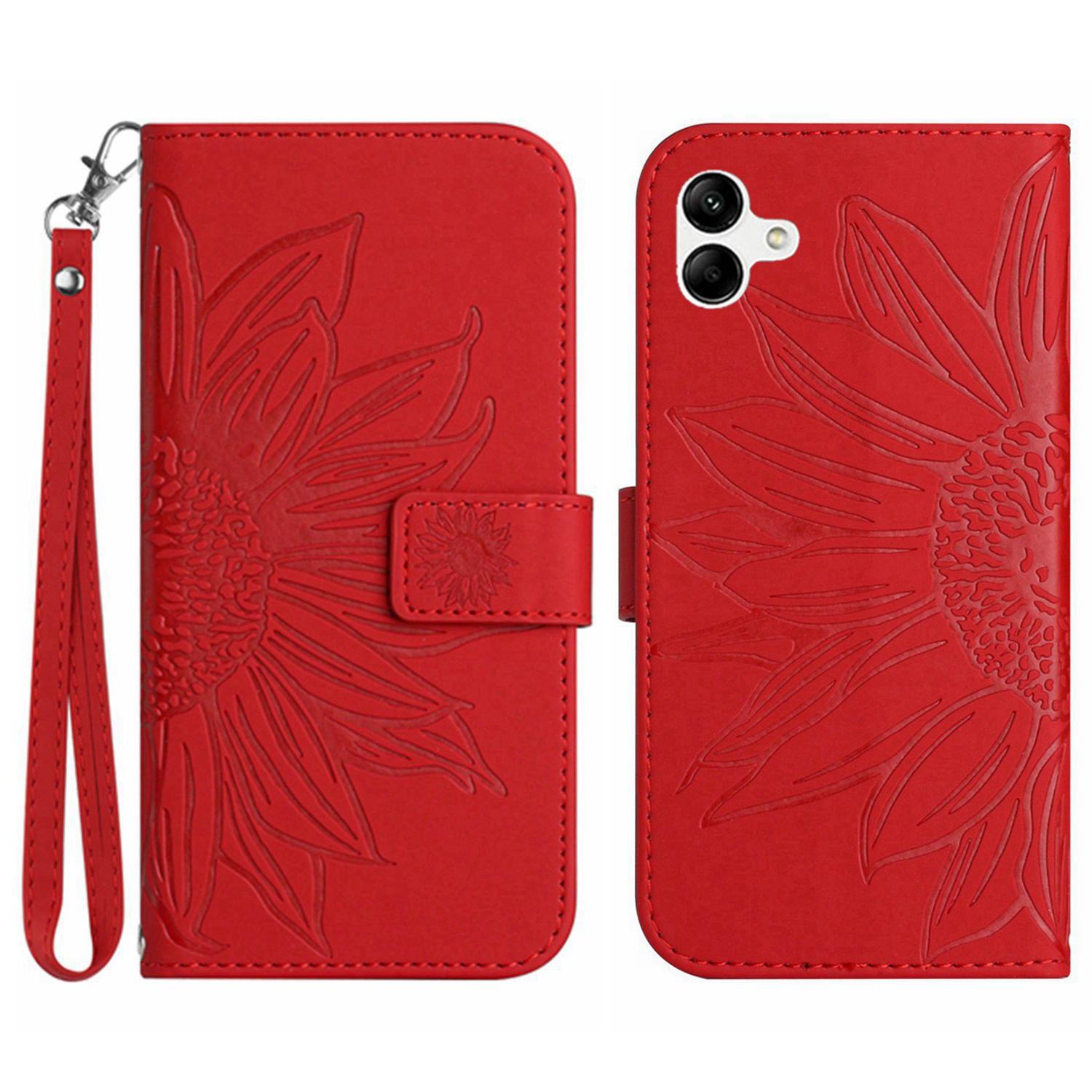 

For Samsung Galaxy A06 5G Case Sunflower Imprint Leather Wallet Phone Cover with Wrist Strap J