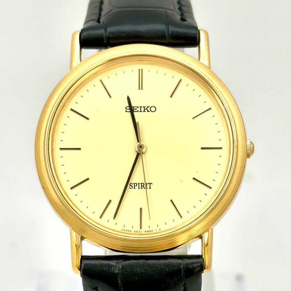 SEIKO Spirit Watch Gold 2D2074 New Strap [New Battery] Men's 5E21-6C00