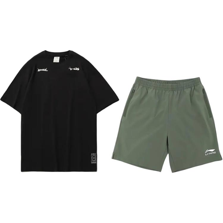 

Li-Ning Round Neck Pullover Tie-Dye Letter Logo Fashion Trendy Casual Sports Suit Unisex suit YHSU189-1+YKSV147-1 S